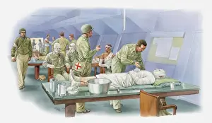 Burnt Prints: Illustration of treament of burns patients wrapped in bandages during World War Two