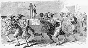 Fire Hose Prints: Illustration of Turkish Firemen Running with Pump and Fire Hoses