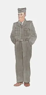 Illustration And Paint Prints: Illustration of United States Army Soldier wearing 1940s style uniform