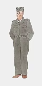 Illustration of United States Army Soldier wearing 1940s style uniform