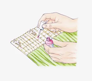 Reminder Prints: Illustration of using nail varnish to mark place where curtain hooks are placed