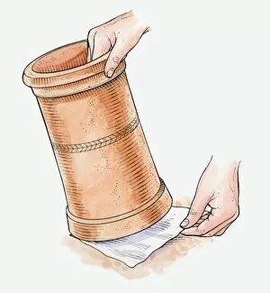 Images Dated 29th September 2009: Illustration of using piece of netting below old terracotta chimney pot to prevent pests from enteri