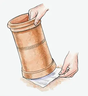 Pest Control Equipment Prints: Illustration of using piece of netting below old terracotta chimney pot to prevent pests from enteri