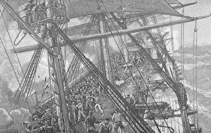 Illustration of the USS Constitution Engaged in Battle by J.O. Davidson