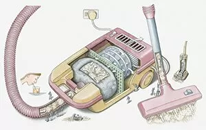 Illustration of vacuum cleaner showing how suction works