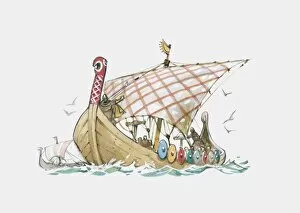 Illustration of Viking ships at sea