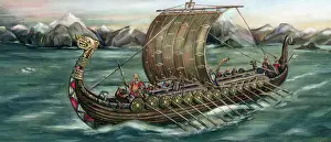 Expedition Prints: Illustration of a Viking Trading Ship Leaving Norway for an Expedition
