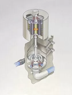 Illustration of water-powered turbine generator
