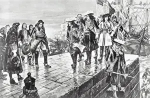 Scotland And Ireland Prints: Illustration of William III Leaving Ship with His Party by Richard Canton Woodville