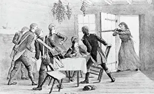 Capturing Prints: Illustration of Woman Capturing British Soldiers