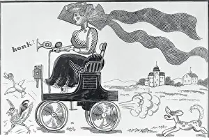 Illustration of Woman Driving Automobile