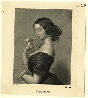 Delicate Prints: Illustration of a Woman Holding a White Dove Resembling Innocence