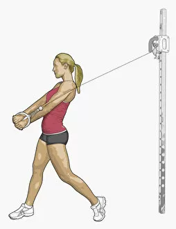 Illustration of woman performing cable woodchop exercise