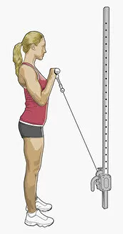 Illustration of woman performing exercise using cable