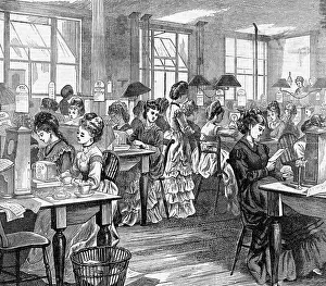 Telegraph Prints: Illustration of Women Working in Telegraph Office