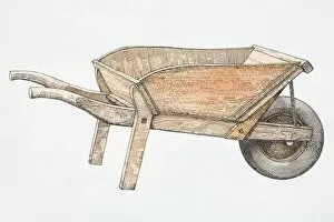 Wooden Gallery: Illustration, wooden wheelbarrow, side view