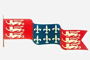 Lion Prints: Illustration of Hundred Years War Flag with English lions and French Fleur De Lys