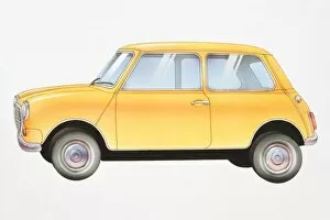 Illustration, yellow Mini car, side view