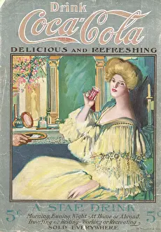 Illustration of a Young Woman Enjoying Coca Cola