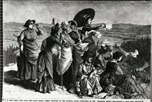 Stagecoach Prints: Illus.;Women Wave At Stagecoach Leaving