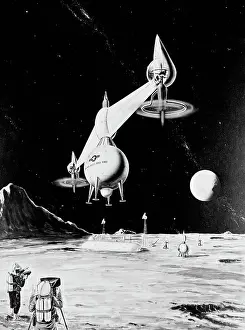 Futuristic Prints: Imaginary Spacecraft Landing in Outer Space