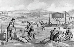 Wash Drawing Prints: Immigrants Panning for Gold