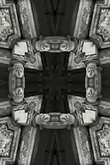 Art Deco Prints: Impossible architectures: black and white kaleidoscopic image of Prudential Tower