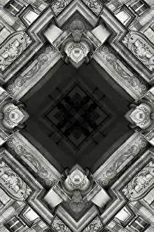 Art Deco Prints: Impossible architectures: black and white kaleidoscopic image of Prudential Tower