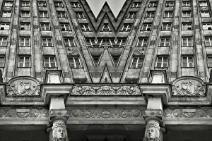 Art Deco Prints: Impossible architectures: black and white kaleidoscopic image of Prudential Tower