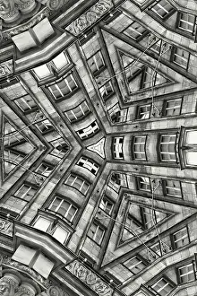 Art Deco Prints: Impossible architectures: black and white kaleidoscopic image of Prudential Tower