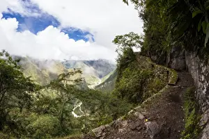 Machu Picchu Incan Ruins Prints: Inca trail to bridge in Machu Picchu