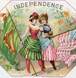 Cigar Box Prints: Independence Cigar Box W/ Woman & Flag