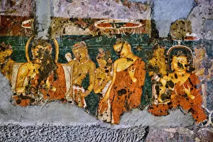 Fresco Wall Paintings Collection: India, Maharashtra, Ajanta cave temple