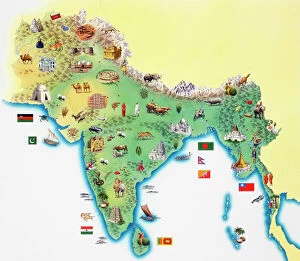 Images Dated 19th June 2007: India, map with illustrations showing distinguishing features