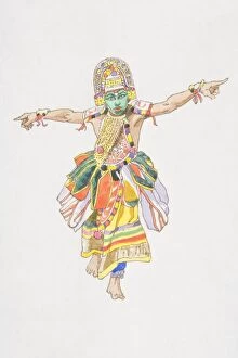 Kerala Collection: Indian actor in colourful costume performing story-play or Kathakali, front view