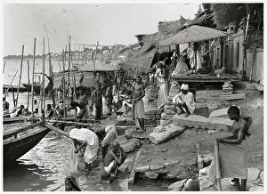 Old Delhi Prints: Indian Bathing Near Waters Edge