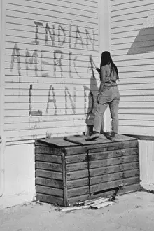 Indian Girl Painting Sign at Alcatraz