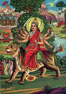 Horror Prints: Indian Goddess Durga on Picturesque Background
