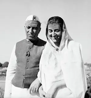 New Delhi Prints: Indian Prime Minister Jawaharal Nehru and Daughter Indira Gandhi