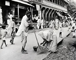 Sweeping Prints: Indian Villagers Sweeping Street