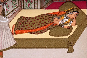Indian woman sleeping on a bed, Mughal India