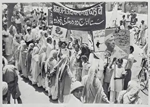 New Delhi Prints: Indian Women Carrying Banner and Signs in Subsidy Protest