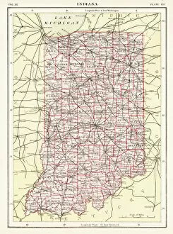 Images Dated 7th April 2017: Indiana USA map 1881