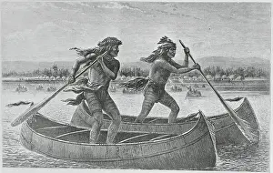 Boat Race Prints: Indians Competing in Canoe Race