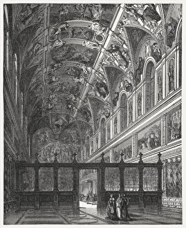 Indoor view of Sistine Chapel, Vatican, published in 1878