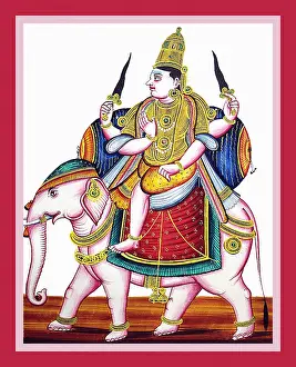 Album Prints: Indra, Guardian of the South East, riding an Elephant