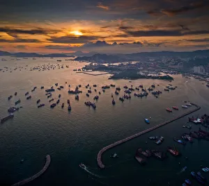 Industrial bay with group of boat