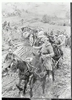 Infantrymen on Horseback Trudging over Landscape