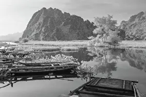 Photodisc Collection Prints: An infrared image of traditional bamboo boats on the waterways of Ninh Binh in Vietnam