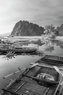 Photodisc Collection Prints: An infrared image of traditional bamboo boats on the waterways of Ninh Binh in Vietnam
